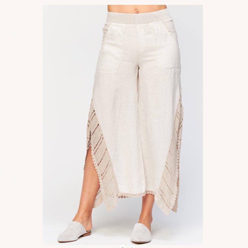 COPY - Flowy Wide-Leg Beige Pant with Crochet Insert